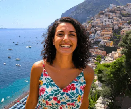 A woman smiling at the camera